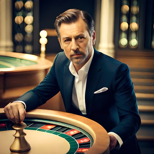 A man playing roulette in a golden setting