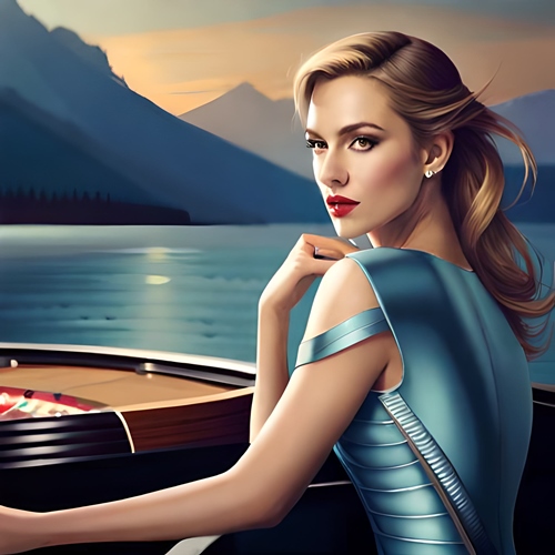 A beautiful woman in front of a roulette table during a trip